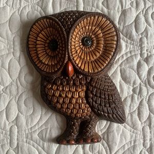Vintage Carved Wood Owl Wall Hanging